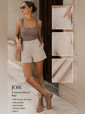 Joie Beige Textured High-Waist Shorts Sz 2